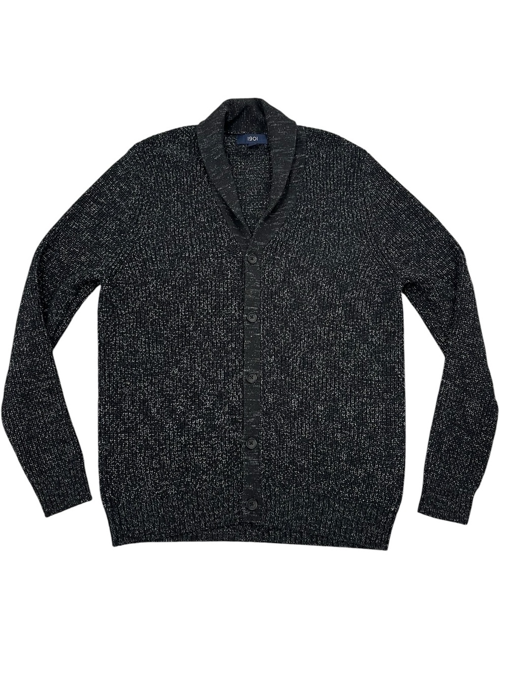 1901 Nordstrom Black Shawl Collar Cardigan Men’s M Professor Preppy Knit Sweater
